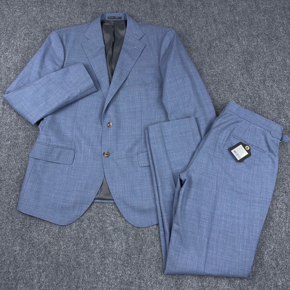 Proper Cloth Drago S130s Merino Wool Suit Slate Herringbone Custom 48R 35x31 NEW